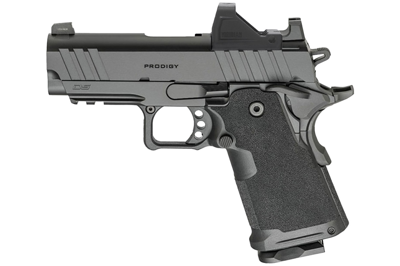 SPRINGFIELD 1911 DS Prodigy 3.5 Compact 9mm Gear-Pac with Viridian RFX-11 Green Dot, 4 Magazines and Pistol Bag